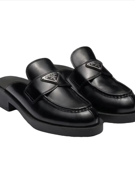 Prada Shoes - Prada Black Leather Loafer Mules
